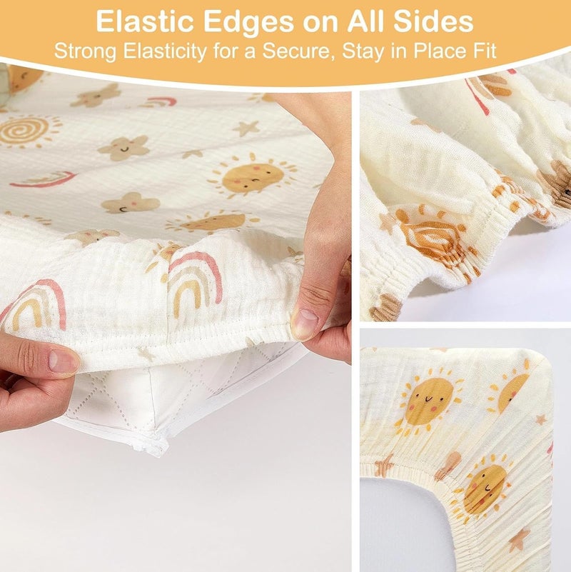 Basumee Muslin Changing Pad Cover Waterproof 2 Pack Baby Changing Table Covers for Boys and Girls Soft Breathable Nursery Diaper Change Table Cover Pad Fits 32"x16", Brown - Image 5